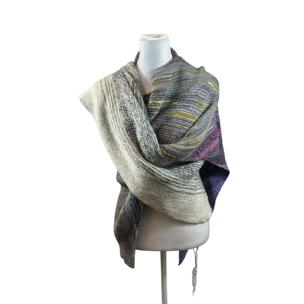 Unique Multicolor Hand Knit Asymmetric Shawl‎ Scarf